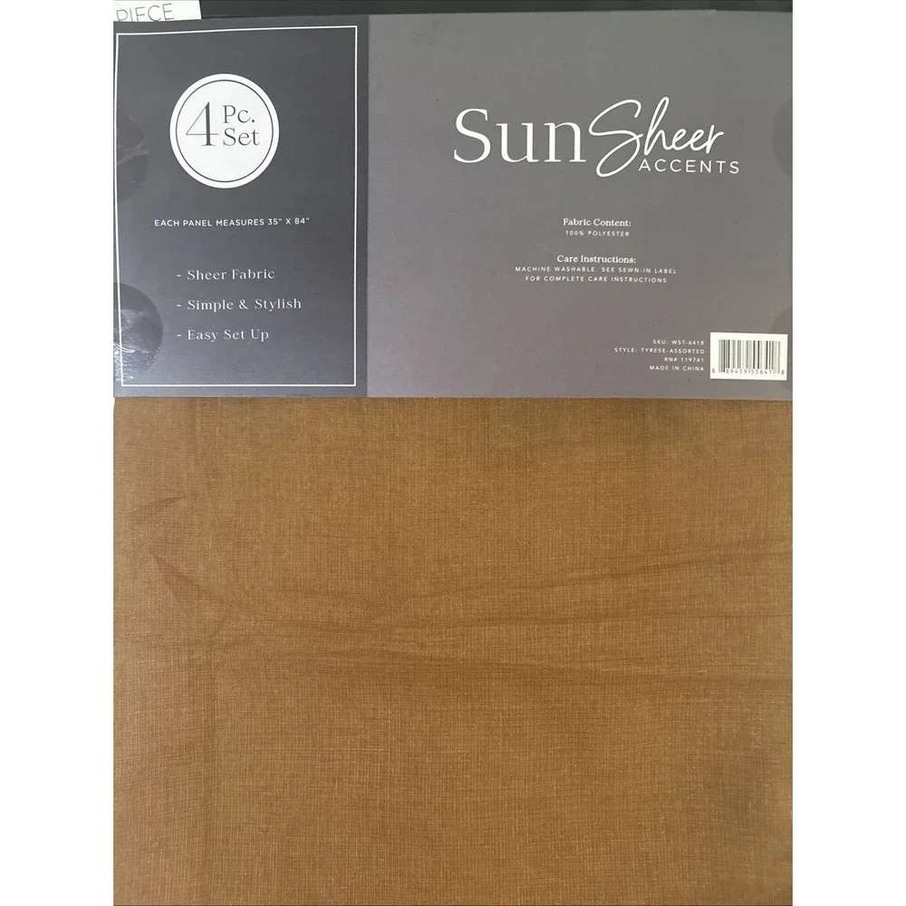 Sun Sheer Accents 4 Window Panels Brown w/ Silver Grommets 35 X 84